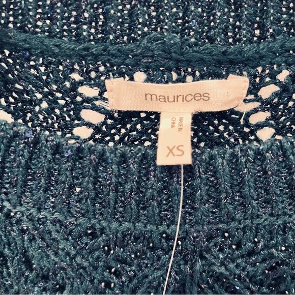 Maurices Women's Teal Sequin Pointelle Tunic Pullover Sweater Sz XS - Picture 3 of 9